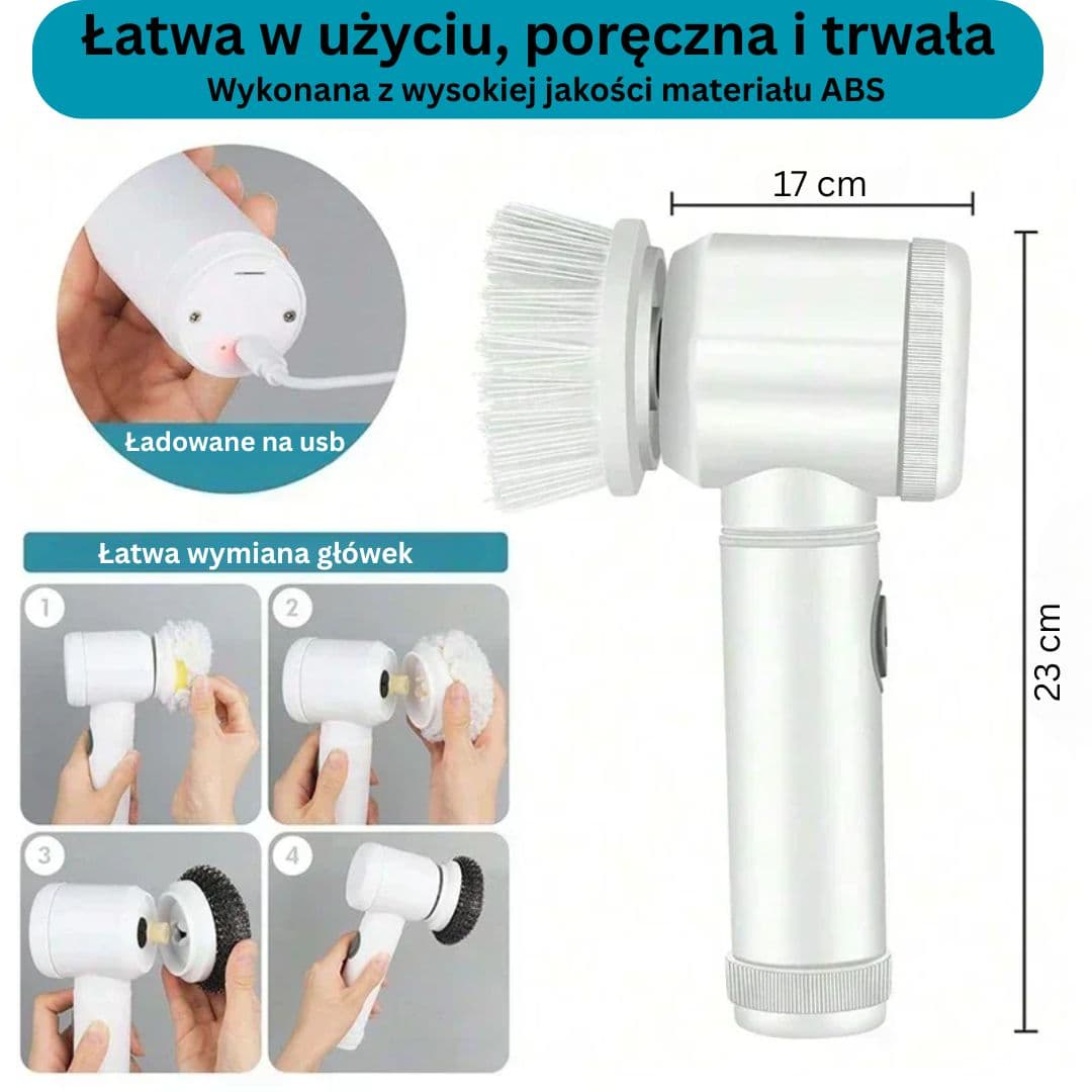 Elektryczna Szczotka do kuchni, łazienki z 5 Wymiennymi Końcówkami 🚿