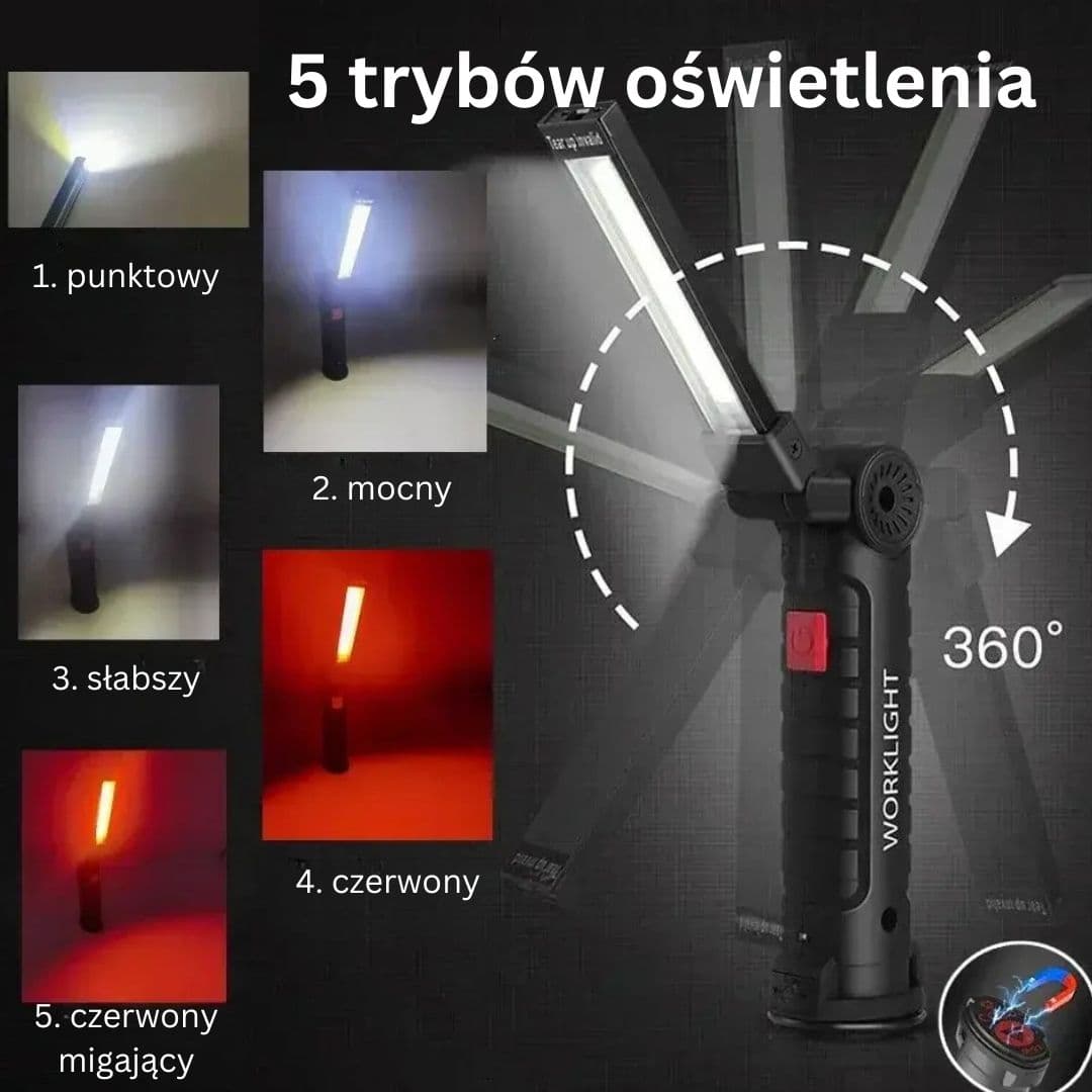 Przenośna, Regulowana Lampa LED z Magnetycznym Hakiem i Powerbankiem 🔦