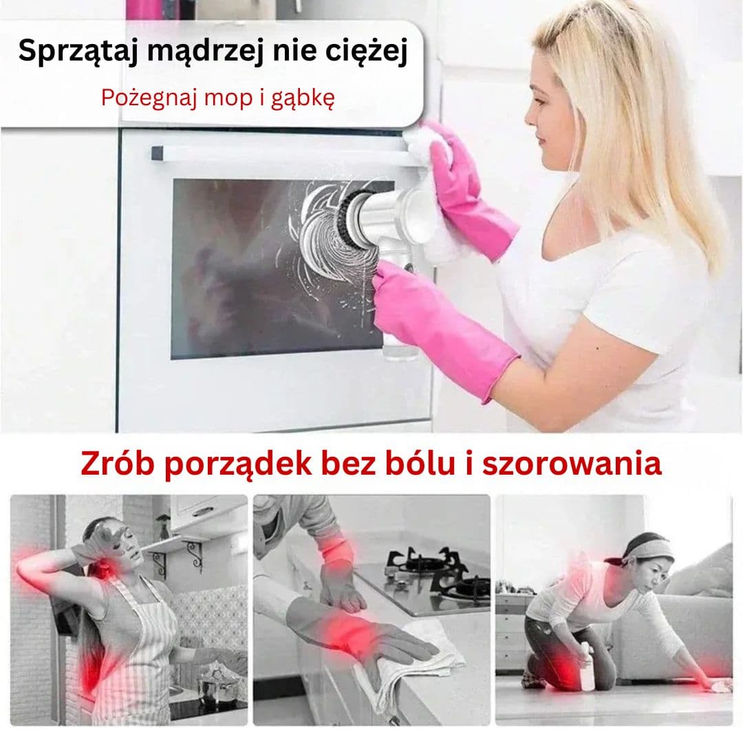 Elektryczna Szczotka do kuchni, łazienki z 5 Wymiennymi Końcówkami 🚿