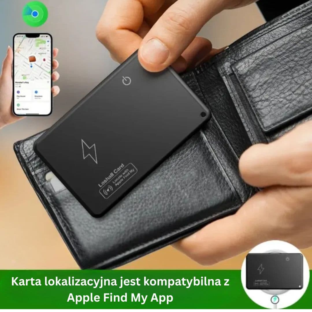 Mini Karta Lokalizacyjna GPS do Portfela z Bezprzewodowym Ładowaniem, Kompatybilna z Apple Find My App 🌍